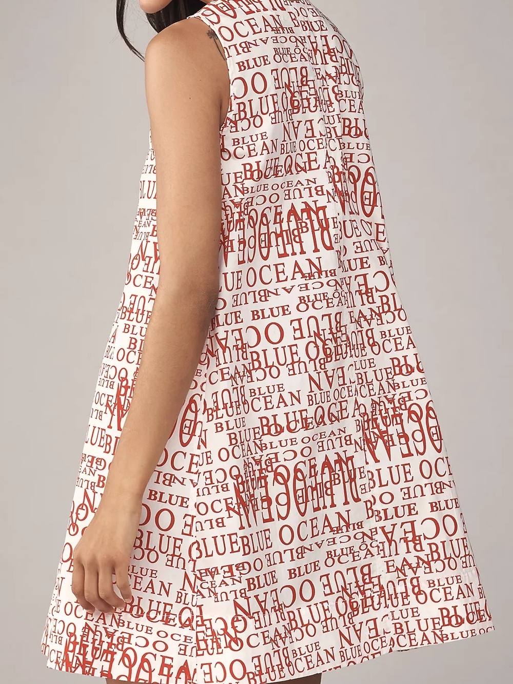 Anthropologie White Mini Dress with Rust Red Text Print - Picture 3 of 9